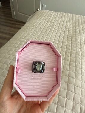 Silver-Tone Emerald Cut Statement Ring - Pink Presentation Box
